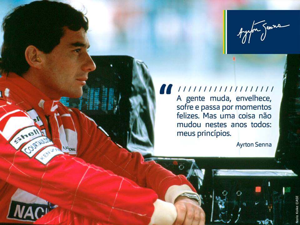 Ayrton Senna pensativo com a frase 