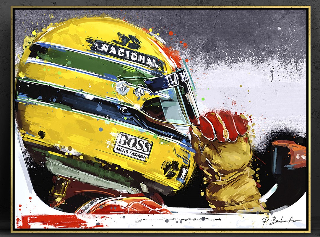 Quadro certificado criado por Ricardo Barbour eterniza momento de Ayrton Senna.